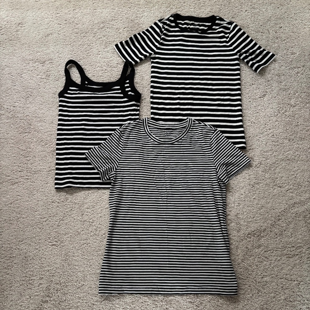 Set of 3 Women's Gap Black and White Striped Tops Size M Tall